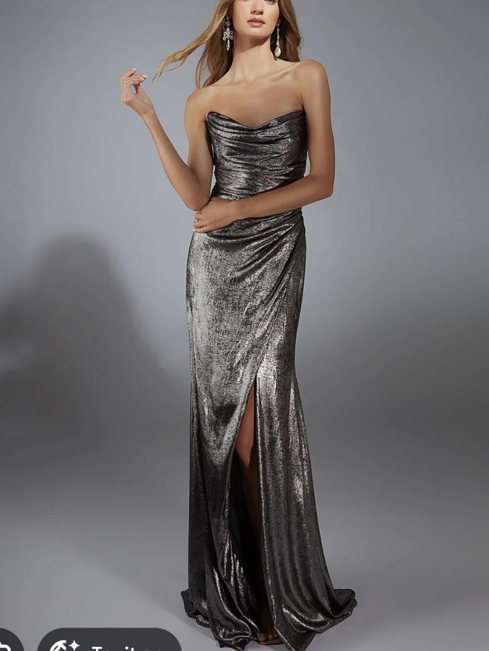 Nwt Strapless Metallic Silver Evening Gown Prom Wedding Sweetheart Mermaid Y2K
